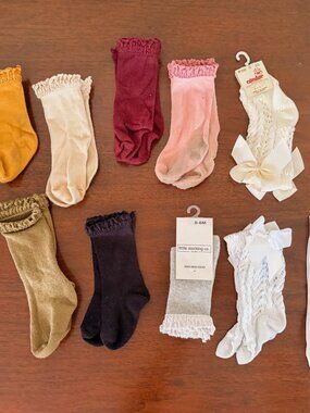 Girls Assorted Knee High Socks bundle Set 0-6M set of 11 pairs